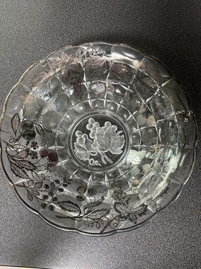 Vintage Silver City Cut Glass Bowl with Sterling  Silver Fruit Motif Overlay